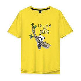 Мужская футболка хлопок Oversize с принтом Следуй за мечтой , 100% хлопок | свободный крой, круглый ворот, “спинка” длиннее передней части | ветка | женская | женские | летние | летняя | медведи | медведь | мечта | мечты | панда | панды