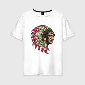 Женская футболка хлопок Oversize с принтом Индеец , 100% хлопок | свободный крой, круглый ворот, спущенный рукав, длина до линии бедер
 | америка | американец | индеец | индейцы | коренной американец | перья | с индейцом | сша | хипстер