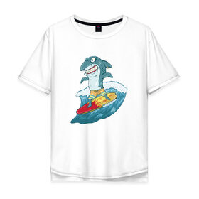 Мужская футболка хлопок Oversize с принтом Акула Серфер , 100% хлопок | свободный крой, круглый ворот, “спинка” длиннее передней части | лето | серфинг | спорт