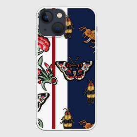 Чехол для iPhone 13 mini с принтом GG ,  |  | bee | brand | butterfly | flower | flowers | gg | ggang | gucci | gucciagang | бабочка | бабочки | вышивка | гг | ггэнг | гуччи | гуччигэнг | пчела | пчелы | цветок | цветы