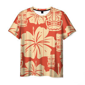 Мужская футболка 3D с принтом Гавайские маски , 100% полиэфир | прямой крой, круглый вырез горловины, длина до линии бедер | Тематика изображения на принте: идол | паттерн | цветы