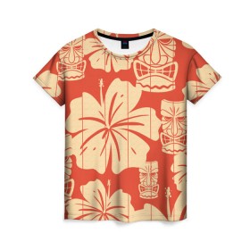 Женская футболка 3D с принтом Гавайские маски , 100% полиэфир ( синтетическое хлопкоподобное полотно) | прямой крой, круглый вырез горловины, длина до линии бедер | Тематика изображения на принте: идол | паттерн | цветы