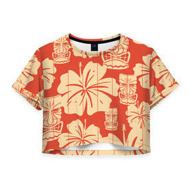 Женская футболка 3D укороченная с принтом Гавайские маски , 100% полиэстер | круглая горловина, длина футболки до линии талии, рукава с отворотами | Тематика изображения на принте: идол | паттерн | цветы