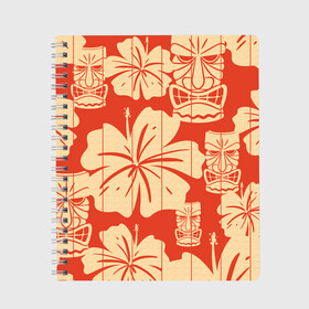 Тетрадь с принтом Гавайские маски , 100% бумага | 48 листов, плотность листов — 60 г/м2, плотность картонной обложки — 250 г/м2. Листы скреплены сбоку удобной пружинной спиралью. Уголки страниц и обложки скругленные. Цвет линий — светло-серый
 | Тематика изображения на принте: идол | паттерн | цветы