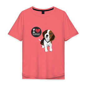 Мужская футболка хлопок Oversize с принтом Я люблю Бигля , 100% хлопок | свободный крой, круглый ворот, “спинка” длиннее передней части | Тематика изображения на принте: beagle | бигли | бигль | с биглем | с обакой | собака | собаки | собачки