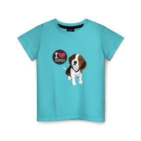 Детская футболка хлопок с принтом Я люблю Бигля , 100% хлопок | круглый вырез горловины, полуприлегающий силуэт, длина до линии бедер | beagle | бигли | бигль | с биглем | с обакой | собака | собаки | собачки
