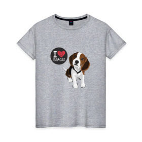 Женская футболка хлопок с принтом Я люблю Бигля , 100% хлопок | прямой крой, круглый вырез горловины, длина до линии бедер, слегка спущенное плечо | beagle | бигли | бигль | с биглем | с обакой | собака | собаки | собачки