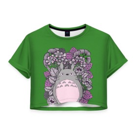 Женская футболка 3D укороченная с принтом Мой сосед Тоторо , 100% полиэстер | круглая горловина, длина футболки до линии талии, рукава с отворотами | totoro | хаяо миядзаки