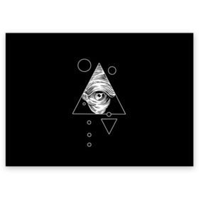Поздравительная открытка с принтом Всевидящее око , 100% бумага | плотность бумаги 280 г/м2, матовая, на обратной стороне линовка и место для марки
 | tattoo | в треугольнике | всевидящее око | всевидящий глаз | зрачок | пирамида | тату