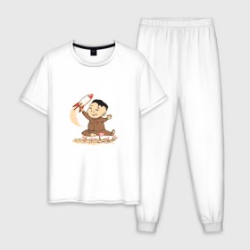 Мужская пижама хлопок с принтом Ким чен ын с ракетой , 100% хлопок | брюки и футболка прямого кроя, без карманов, на брюках мягкая резинка на поясе и по низу штанин
 | ким чен ын | кндр | корея