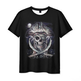 Мужская футболка 3D с принтом Череп пирата , 100% полиэфир | прямой крой, круглый вырез горловины, длина до линии бедер | пират | скелет | череп | черепа