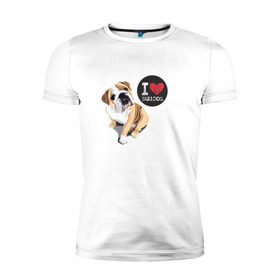Мужская футболка премиум с принтом Я люблю Бульдога , 92% хлопок, 8% лайкра | приталенный силуэт, круглый вырез ворота, длина до линии бедра, короткий рукав | bulldog | бульдог | с бульдогом | с собакой | собака | собаки | я люблю