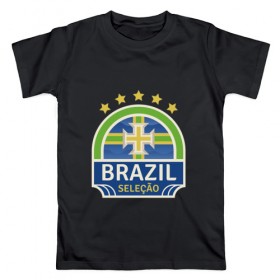 Мужская футболка хлопок с принтом Футбол - Бразилия , 100% хлопок | прямой крой, круглый вырез горловины, длина до линии бедер, слегка спущенное плечо. | 