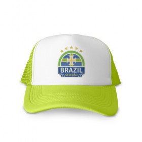 Кепка тракер с сеткой с принтом Футбол - Бразилия , трикотажное полотно; задняя часть — сетка | длинный козырек, универсальный размер, пластиковая застежка | 