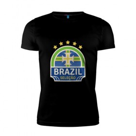 Мужская футболка премиум с принтом Футбол - Бразилия , 92% хлопок, 8% лайкра | приталенный силуэт, круглый вырез ворота, длина до линии бедра, короткий рукав | 