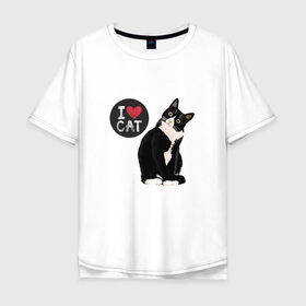 Мужская футболка хлопок Oversize с принтом Кот , 100% хлопок | свободный крой, круглый ворот, “спинка” длиннее передней части | кот | котики | коты | кошатница | кошка | кошки | я люблю котов | я люблю кошек