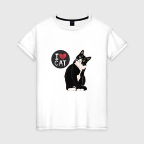 Женская футболка хлопок с принтом Кот , 100% хлопок | прямой крой, круглый вырез горловины, длина до линии бедер, слегка спущенное плечо | кот | котики | коты | кошатница | кошка | кошки | я люблю котов | я люблю кошек