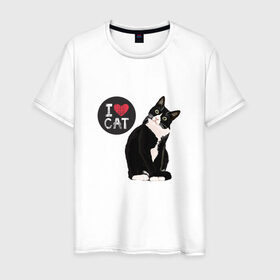 Мужская футболка хлопок с принтом Кот , 100% хлопок | прямой крой, круглый вырез горловины, длина до линии бедер, слегка спущенное плечо. | кот | котики | коты | кошатница | кошка | кошки | я люблю котов | я люблю кошек