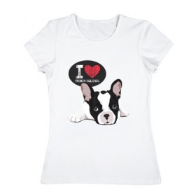Женская футболка хлопок с принтом Я люблю Бульдога , 100% хлопок | прямой крой, круглый вырез горловины, длина до линии бедер, слегка спущенное плечо | Тематика изображения на принте: бульдог | бульдоги | с бульдогом | с собакой | сабака | собаки