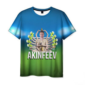 Мужская футболка 3D с принтом Многорукий Акинфеев , 100% полиэфир | прямой крой, круглый вырез горловины, длина до линии бедер | 