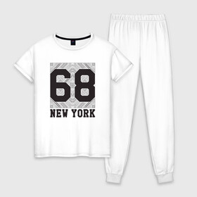 Женская пижама хлопок с принтом New York 68 , 100% хлопок | брюки и футболка прямого кроя, без карманов, на брюках мягкая резинка на поясе и по низу штанин | new york | города | нью йорк | стиль | фракталы