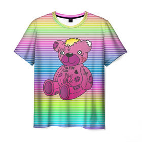 Мужская футболка 3D с принтом Мишка Lil Peep , 100% полиэфир | прямой крой, круглый вырез горловины, длина до линии бедер | Тематика изображения на принте: gbc | hip hop | lil peep | love | pink | rap | лил пип | лилпип | медведь | медвежонок | мишка | реп | розовый | рэп | тату | трэп | хип хоп | эмо