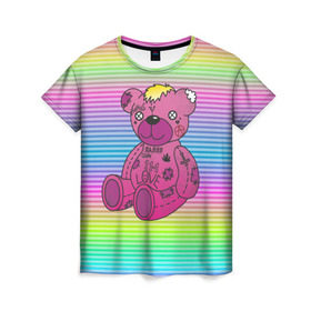 Женская футболка 3D с принтом Мишка Lil Peep , 100% полиэфир ( синтетическое хлопкоподобное полотно) | прямой крой, круглый вырез горловины, длина до линии бедер | gbc | hip hop | lil peep | love | pink | rap | лил пип | лилпип | медведь | медвежонок | мишка | реп | розовый | рэп | тату | трэп | хип хоп | эмо