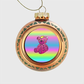 Стеклянный ёлочный шар с принтом Мишка Lil Peep , Стекло | Диаметр: 80 мм | gbc | hip hop | lil peep | love | pink | rap | лил пип | лилпип | медведь | медвежонок | мишка | реп | розовый | рэп | тату | трэп | хип хоп | эмо