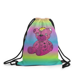 Рюкзак-мешок 3D с принтом Мишка Lil Peep , 100% полиэстер | плотность ткани — 200 г/м2, размер — 35 х 45 см; лямки — толстые шнурки, застежка на шнуровке, без карманов и подкладки | Тематика изображения на принте: gbc | hip hop | lil peep | love | pink | rap | лил пип | лилпип | медведь | медвежонок | мишка | реп | розовый | рэп | тату | трэп | хип хоп | эмо