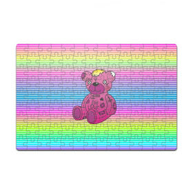 Пазл магнитный 126 элементов с принтом Мишка Lil Peep , полимерный материал с магнитным слоем | 126 деталей, размер изделия —  180*270 мм | gbc | hip hop | lil peep | love | pink | rap | лил пип | лилпип | медведь | медвежонок | мишка | реп | розовый | рэп | тату | трэп | хип хоп | эмо