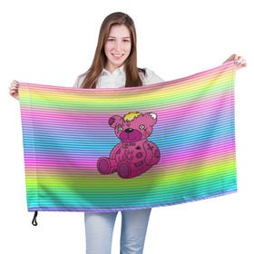Флаг 3D с принтом Мишка Lil Peep , 100% полиэстер | плотность ткани — 95 г/м2, размер — 67 х 109 см. Принт наносится с одной стороны | gbc | hip hop | lil peep | love | pink | rap | лил пип | лилпип | медведь | медвежонок | мишка | реп | розовый | рэп | тату | трэп | хип хоп | эмо