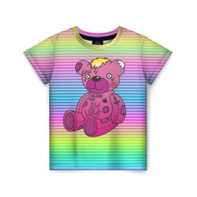 Детская футболка 3D с принтом Мишка Lil Peep , 100% гипоаллергенный полиэфир | прямой крой, круглый вырез горловины, длина до линии бедер, чуть спущенное плечо, ткань немного тянется | Тематика изображения на принте: gbc | hip hop | lil peep | love | pink | rap | лил пип | лилпип | медведь | медвежонок | мишка | реп | розовый | рэп | тату | трэп | хип хоп | эмо