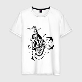 Мужская футболка хлопок с принтом JAZZ , 100% хлопок | прямой крой, круглый вырез горловины, длина до линии бедер, слегка спущенное плечо. | саксофон | саксофонист