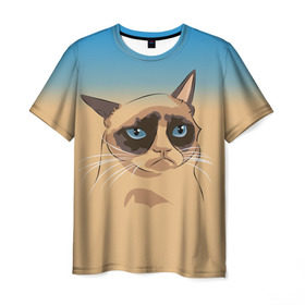 Мужская футболка 3D с принтом Grumpy cat ART , 100% полиэфир | прямой крой, круглый вырез горловины, длина до линии бедер | cat | grumpy | грустный кот | киса | кот | котэ | котяра | кошка | мем | сердитый кот