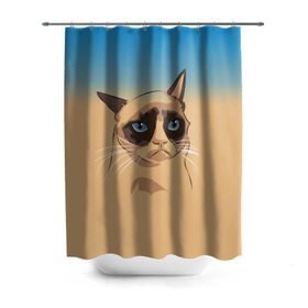 Штора 3D для ванной с принтом Grumpy cat ART , 100% полиэстер | плотность материала — 100 г/м2. Стандартный размер — 146 см х 180 см. По верхнему краю — пластиковые люверсы для креплений. В комплекте 10 пластиковых колец | Тематика изображения на принте: cat | grumpy | грустный кот | киса | кот | котэ | котяра | кошка | мем | сердитый кот