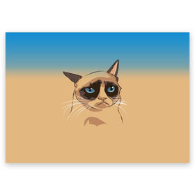 Поздравительная открытка с принтом Grumpy cat ART , 100% бумага | плотность бумаги 280 г/м2, матовая, на обратной стороне линовка и место для марки
 | cat | grumpy | грустный кот | киса | кот | котэ | котяра | кошка | мем | сердитый кот