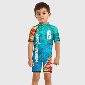 Детский купальный костюм 3D с принтом R6S SUNSPLASH PREMIUM PACK , Полиэстер 85%, Спандекс 15% | застежка на молнии на спине | caveira | dokkaebi | ela | mute | outbreak | r6s | rainbow | rainbow six siege | sunsplash premium pack | tom clancys | радуга 6 осада | том клэнси