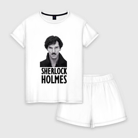 Женская пижама с шортиками хлопок с принтом Шерлок , 100% хлопок | футболка прямого кроя, шорты свободные с широкой мягкой резинкой | sherlock | бенедикт камбербэтч | доктор ватсон | мартин фримен | шерлок
