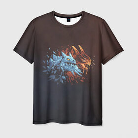 Мужская футболка 3D с принтом Jakiro - Fire and Ice , 100% полиэфир | прямой крой, круглый вырез горловины, длина до линии бедер | 