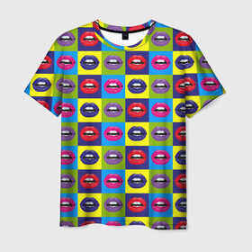 Мужская футболка 3D с принтом Lips Pop-art , 100% полиэфир | прямой крой, круглый вырез горловины, длина до линии бедер | 