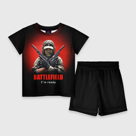Детский костюм с шортами 3D с принтом BATTLEFIELD ,  |  | Тематика изображения на принте: battlefield | воин | война | игрок | оружие | солдат | шутер