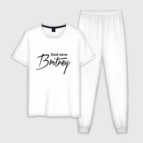 Мужская пижама хлопок с принтом God save Britney , 100% хлопок | брюки и футболка прямого кроя, без карманов, на брюках мягкая резинка на поясе и по низу штанин
 | Тематика изображения на принте: baby one more time | britney spears | oops | бритни спирс