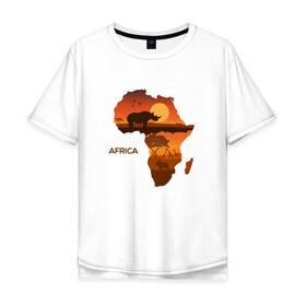 Мужская футболка хлопок Oversize с принтом Африка , 100% хлопок | свободный крой, круглый ворот, “спинка” длиннее передней части | африка | дикая природа | дикие животные | карта | карты | носорог | природа | туризм | экзотика