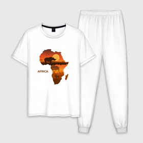 Мужская пижама хлопок с принтом Африка , 100% хлопок | брюки и футболка прямого кроя, без карманов, на брюках мягкая резинка на поясе и по низу штанин
 | африка | дикая природа | дикие животные | карта | карты | носорог | природа | туризм | экзотика