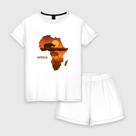 Женская пижама с шортиками хлопок с принтом Африка , 100% хлопок | футболка прямого кроя, шорты свободные с широкой мягкой резинкой | африка | дикая природа | дикие животные | карта | карты | носорог | природа | туризм | экзотика