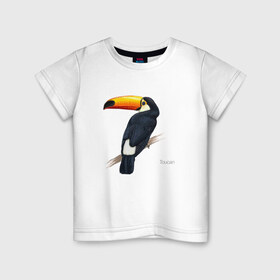 Детская футболка хлопок с принтом Тукан , 100% хлопок | круглый вырез горловины, полуприлегающий силуэт, длина до линии бедер | птица | птицы | с птицей | тукан | экзотика