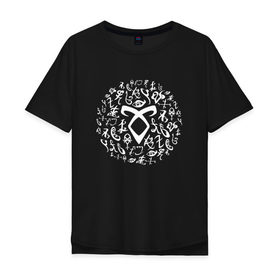 Мужская футболка хлопок Oversize с принтом Shadowhunters руны , 100% хлопок | свободный крой, круглый ворот, “спинка” длиннее передней части | freeform | shadowhunters | доминик шервуд | клэри фрэй | кэтрин макнамара | фэнтази
