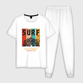 Мужская пижама хлопок с принтом Surf , 100% хлопок | брюки и футболка прямого кроя, без карманов, на брюках мягкая резинка на поясе и по низу штанин
 | абстракция | калифорния | летние | летняя | лето | серфинг | узоры