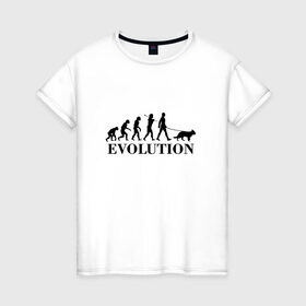 Женская футболка хлопок с принтом Evolution , 100% хлопок | прямой крой, круглый вырез горловины, длина до линии бедер, слегка спущенное плечо | dog | друг человека | кинолог | люблю собак | овчарка | пес | собака | собачник | щенок | эволюция