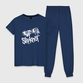 Женская пижама хлопок с принтом Slipknot , 100% хлопок | брюки и футболка прямого кроя, без карманов, на брюках мягкая резинка на поясе и по низу штанин | 